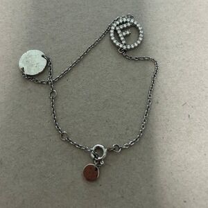 Fendi Roma Silver Tone Crystal F Logo Pendant Bracelet With COA #682